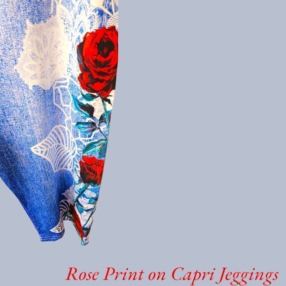 NEW ROSEGAL Plus Size Floral 3D Denim Print Rose Capri Jeggings. - Picture 6 of 14